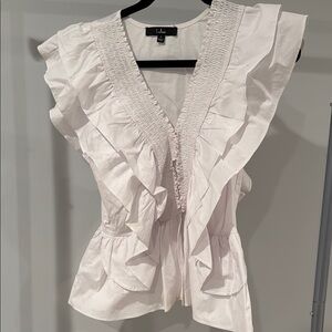 Lulu's White Ruffle V-Neck Top